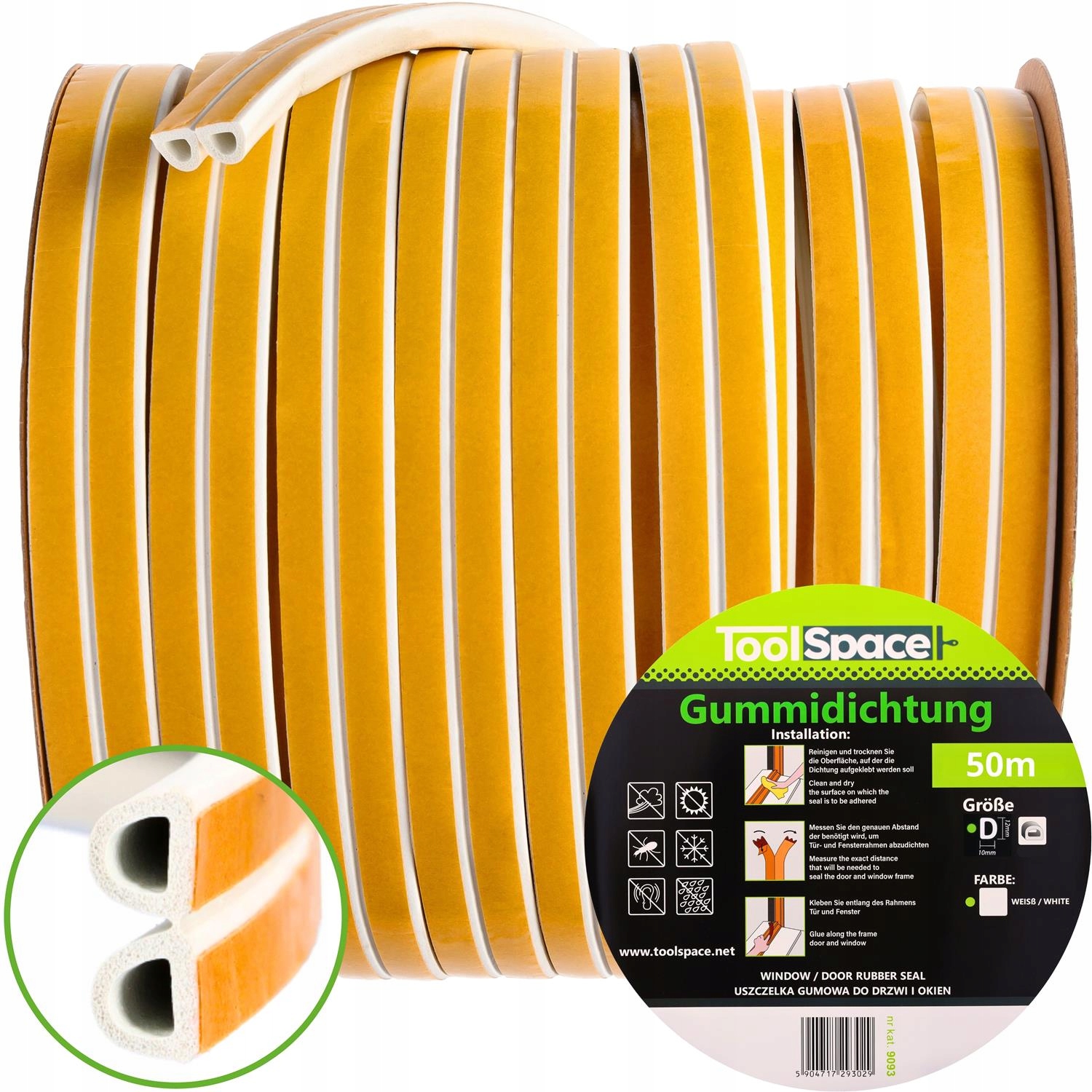 Samolepicí těsnění na okna dveří Garáž typ D 12x10 Bílé 50 m Silné