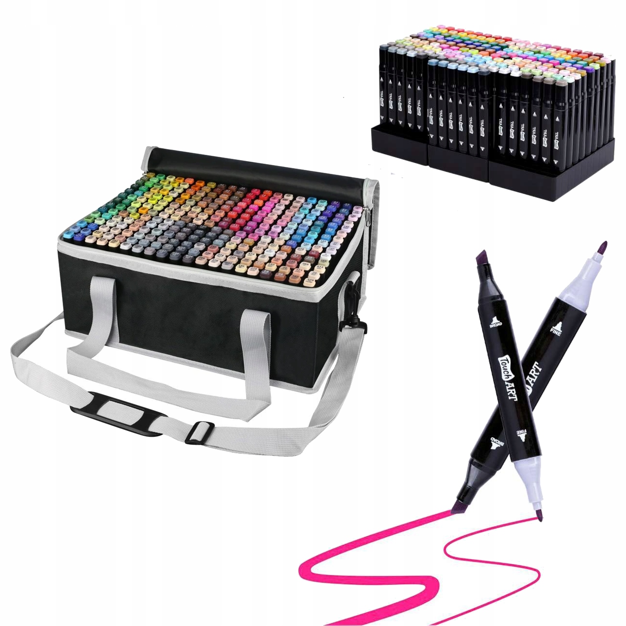 ZESTAW DWUSTRONNE MARKERY ALKOHOLOWE 262 SZT FLAMASTRY TORBA + PODSTAWKA Kod producenta DG-MAR-262