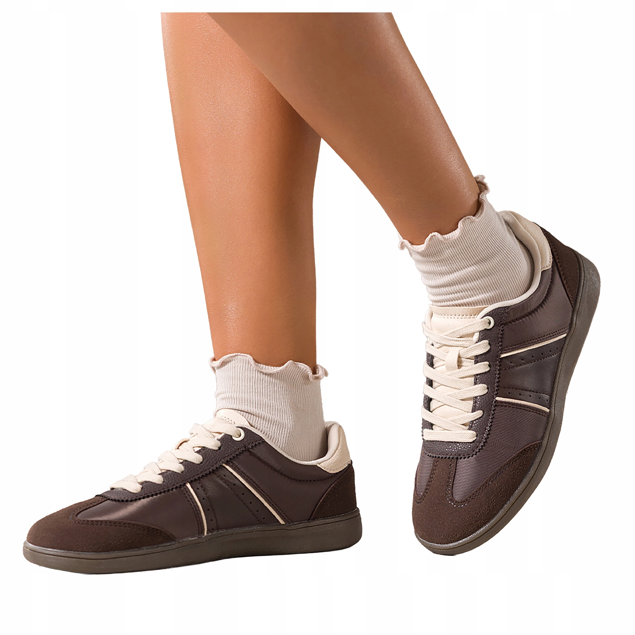 Čokoládové Sneakersy Dámské Sportovní Šněrovací Krémové Vložky vel 38