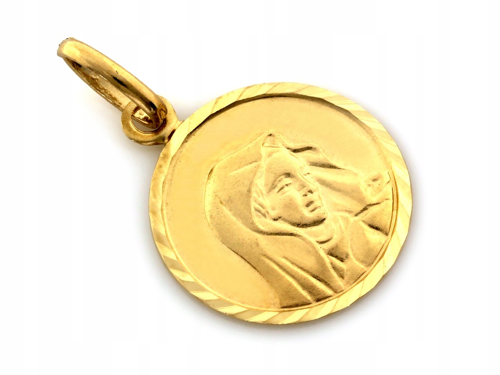 Zlatý přívěsek 585 medailonek kulatý s poprsím Matky Boží s diamantováním