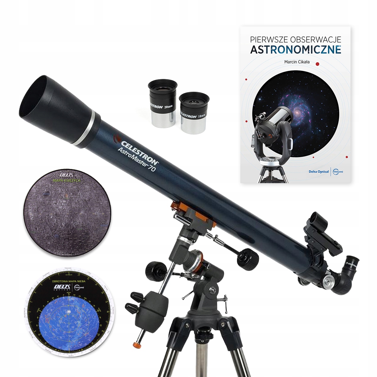 Teleskop Celestron AstroMaster 70 Eq książka i akcesoria
