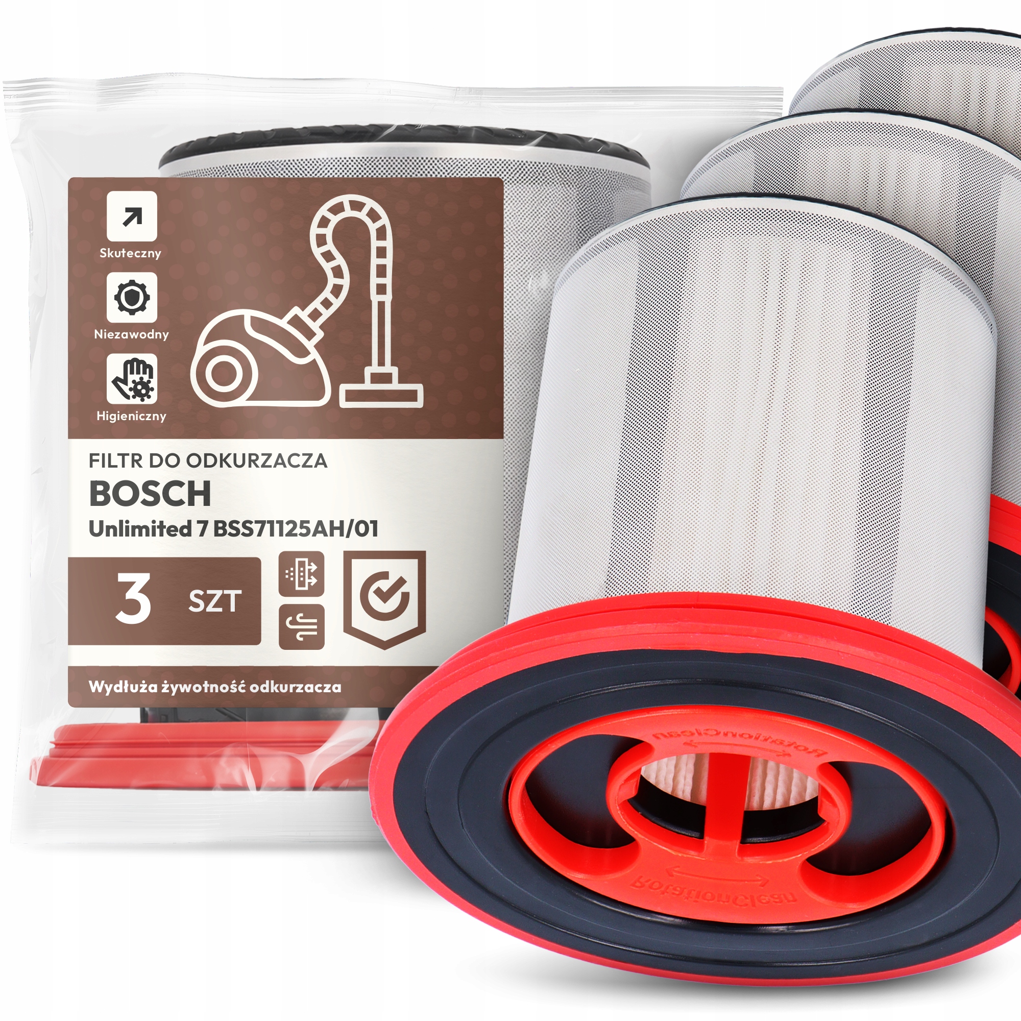 3x Vzduchový Filtr pro Vysavač Bosch Unlimited 7 BSS71125AH/01 Hepa Em-w