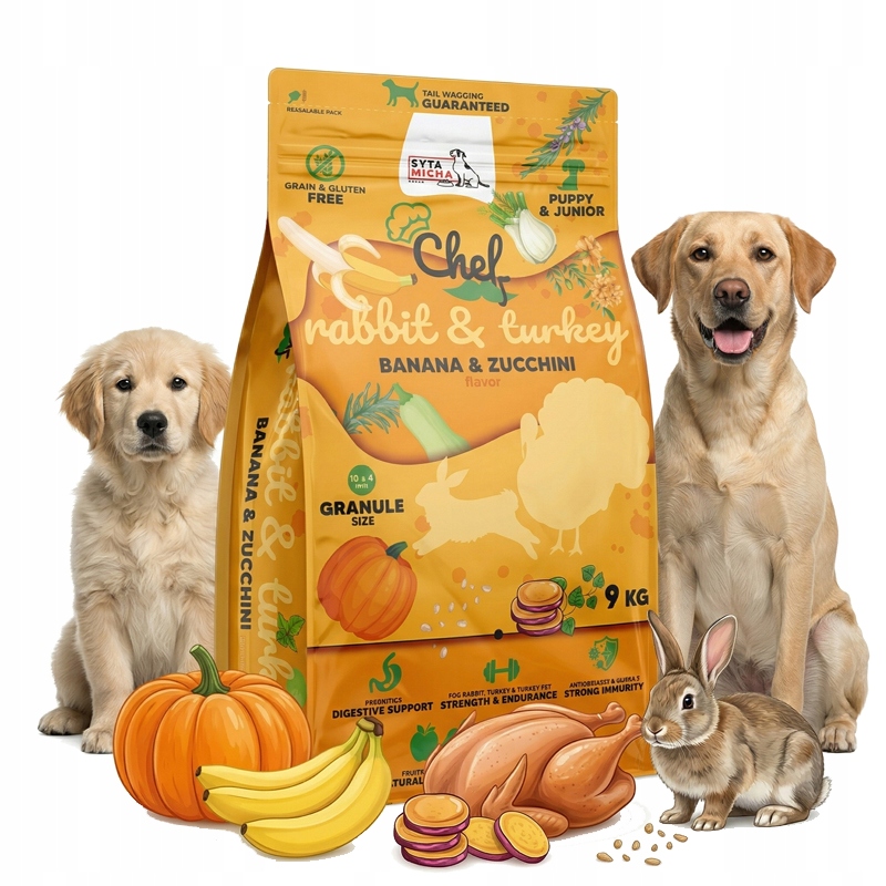 Syta Micha Chef Rabbit Turkey Junior Królik Z Indykiem Bananem Cukinią 9KG