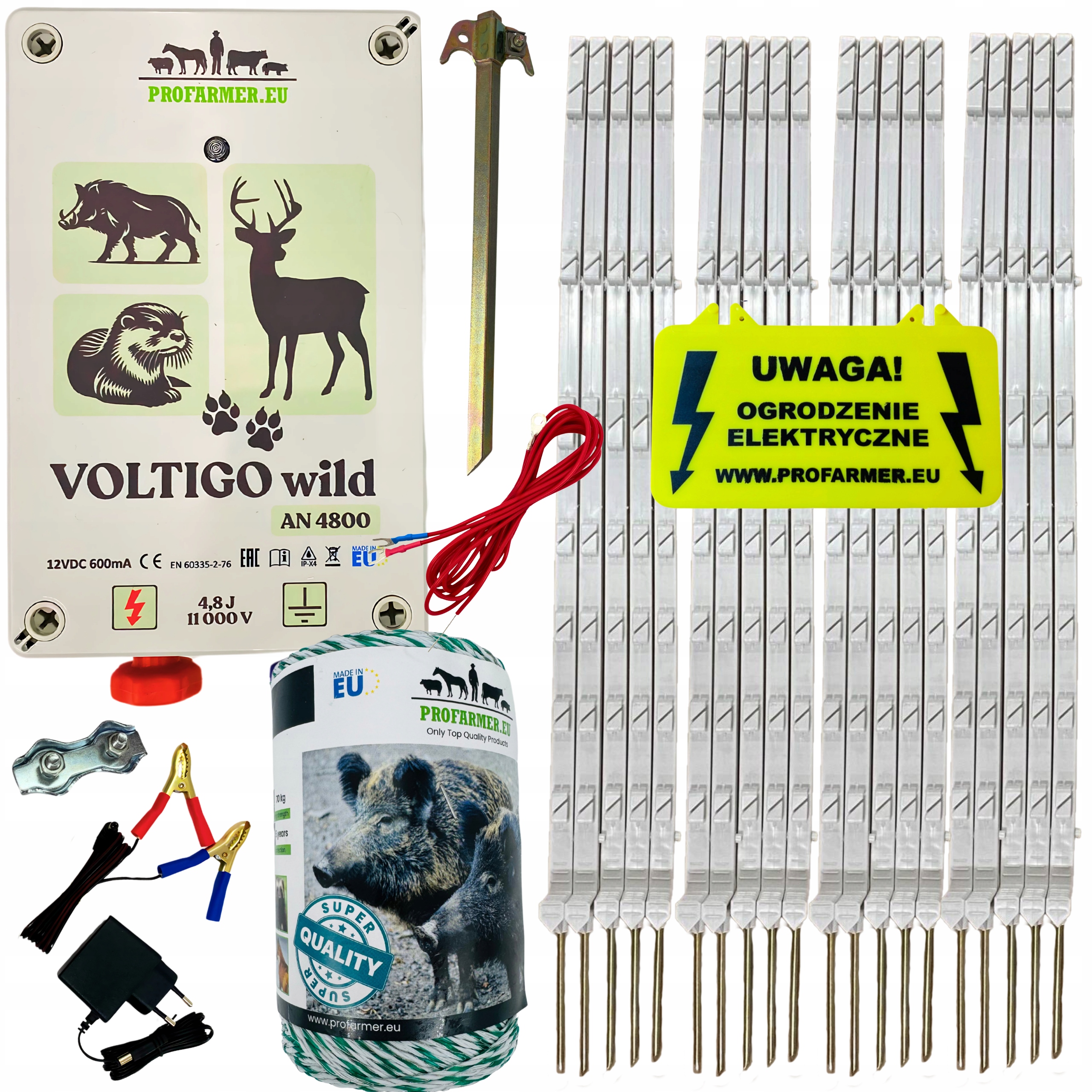 Pastuch Elektryczny Bardzo Mocny Na Dziki Wilki Bydło Ze Słupkami 12V