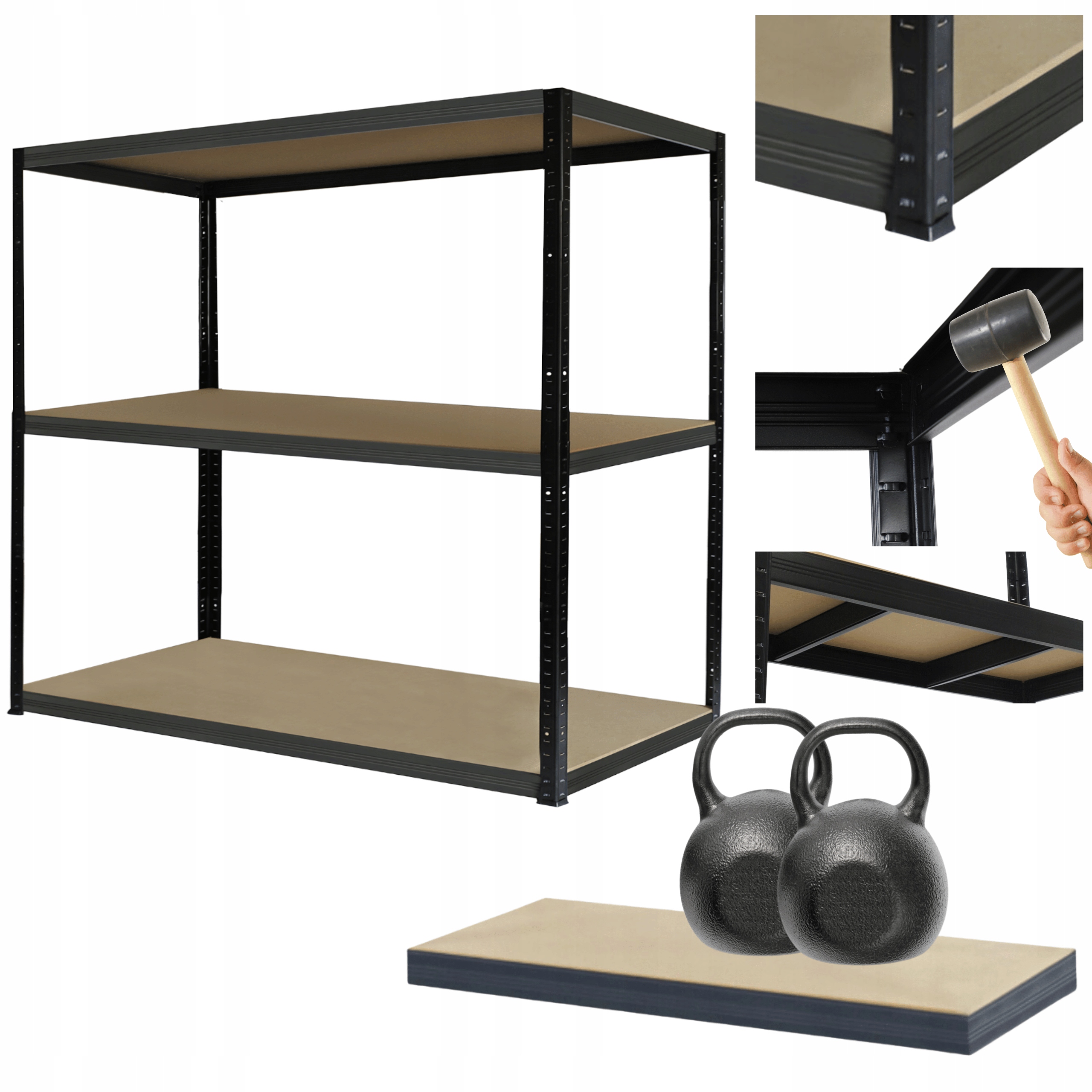 Skladovací regál garážový kovový Black Helios 106x90x60 cm 3Px275 kg Pl