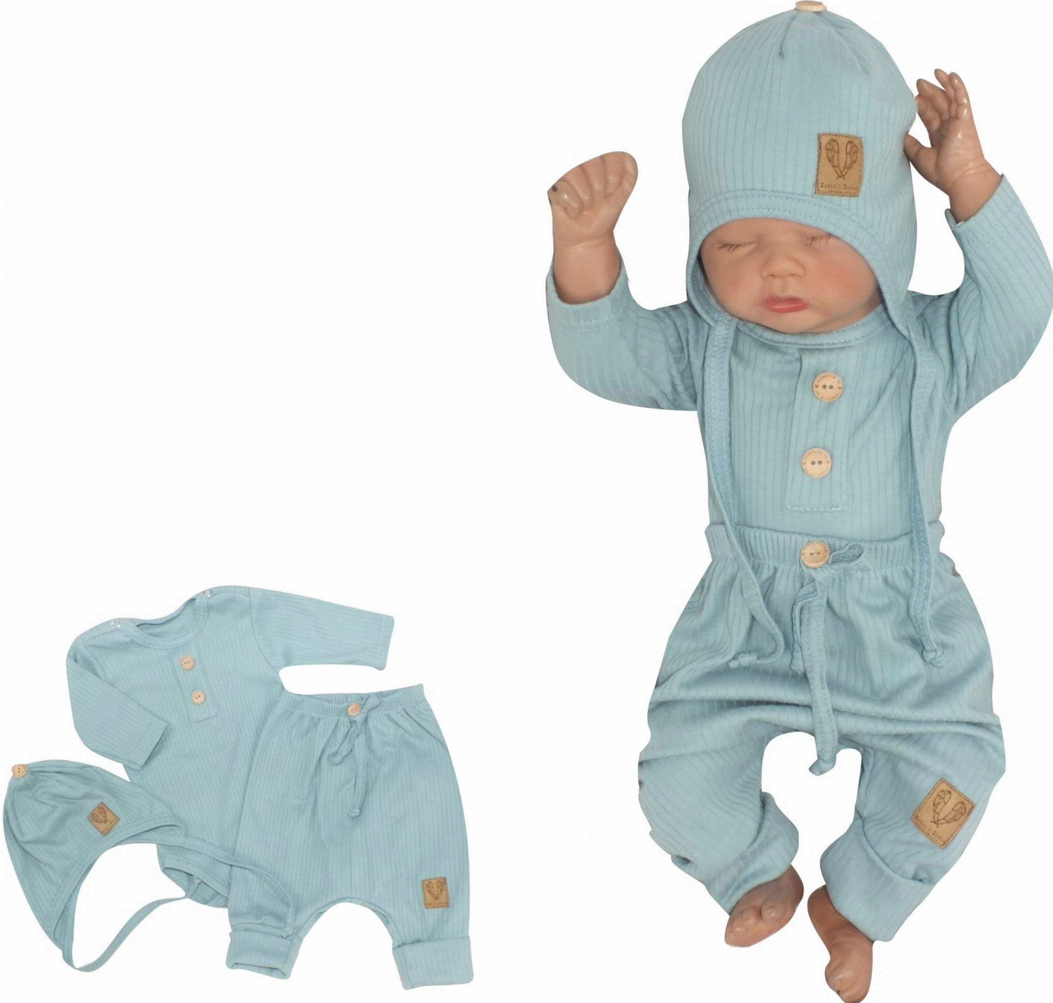 

3cz komplet body+ spodnie +czapka miętowy 56
