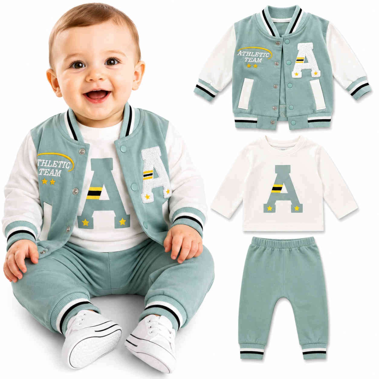 Komplet niemowlęcy dla chłopca Dres Bawełniany bluza spodenki bluzka 86