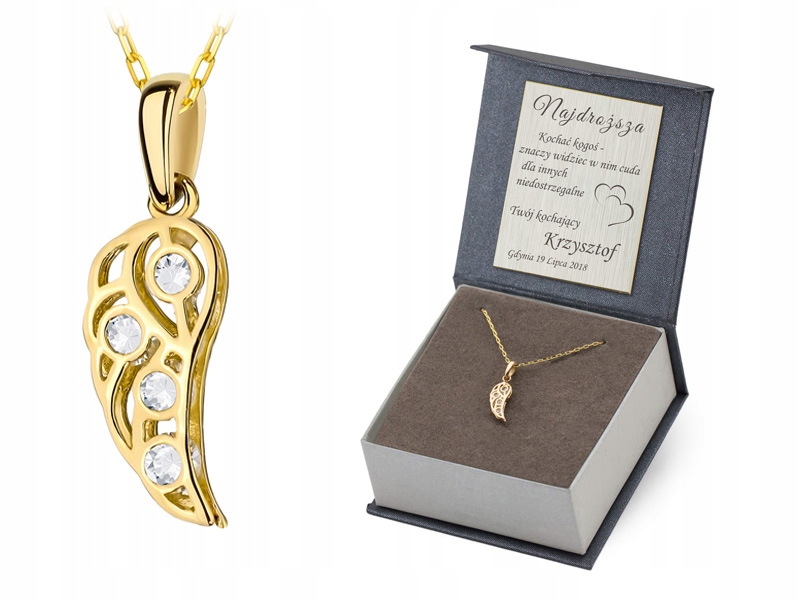 Zlatý Komplet pr. 585 Řetízek 38 Cm Přívěsek Ažurové Křídlo 14k Gravírování