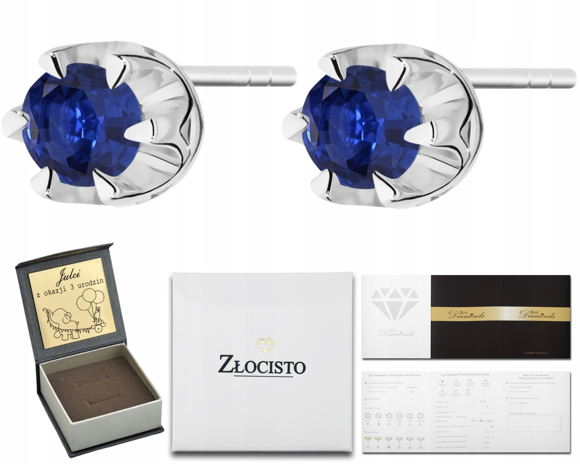 Bílé Zlato Náušnice S Brilianty A Safírem, Tyčinka Zlato 585