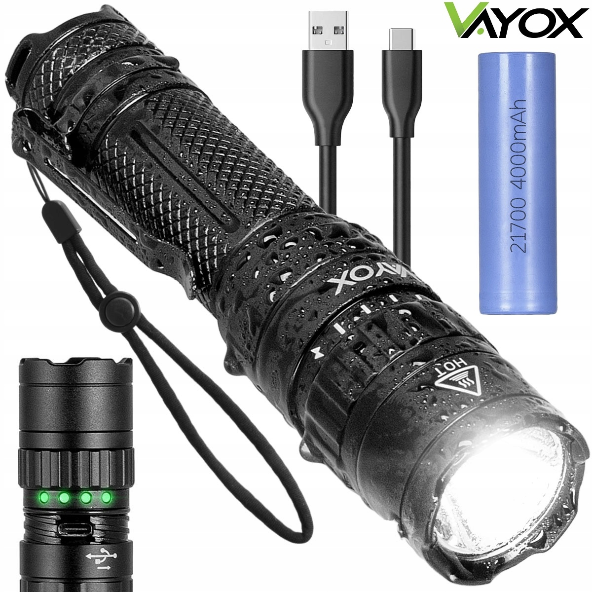 Latarka Led Taktyczna Akumulatorowa Usb-c Mocna SST40 20W 1500lm Pro Vayox