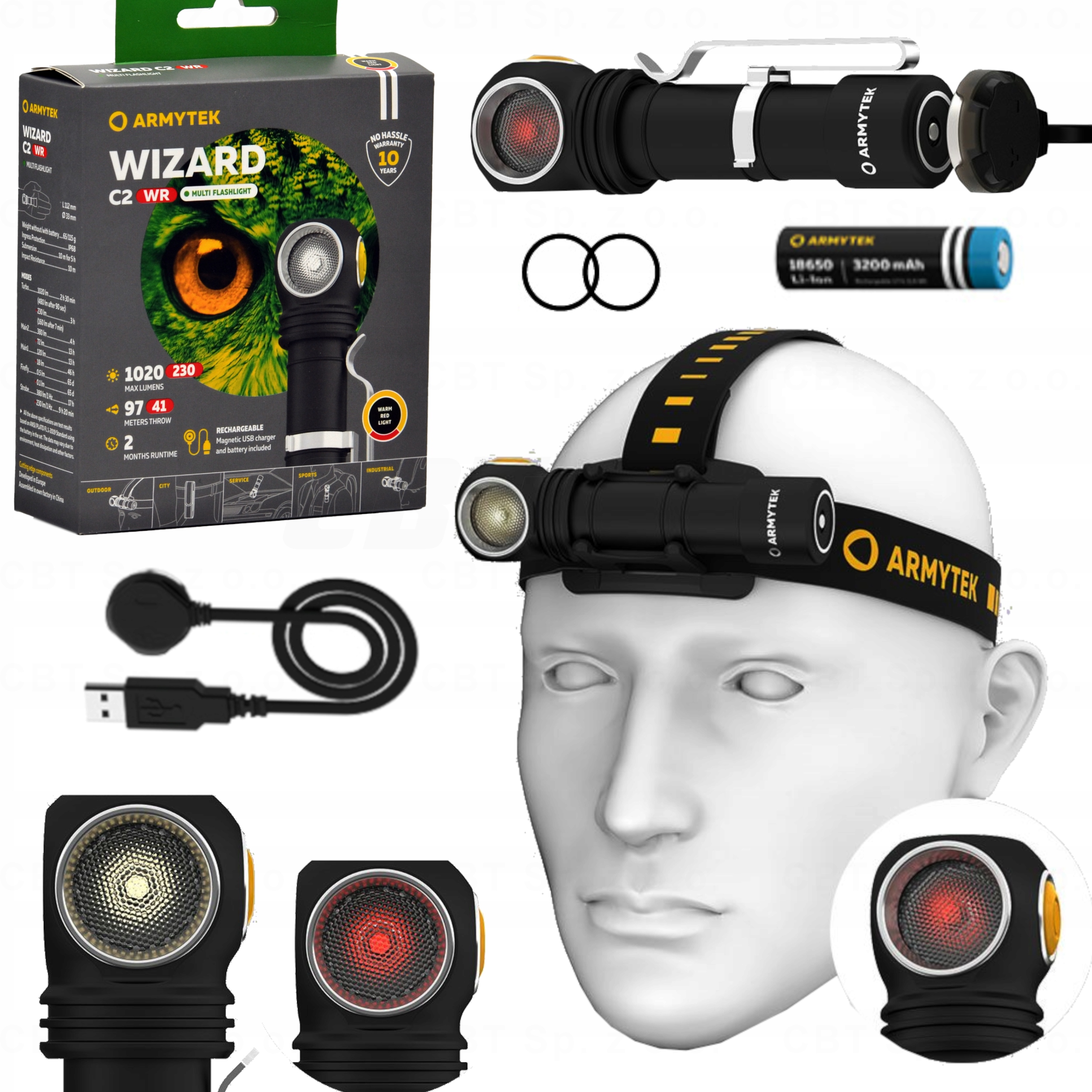 LATARKA WIELOFUNKCYJNA ŚWIATŁO CIEPŁE ŻÓŁTE CZERWONE NA RYBY LAMPA SPORTOWA