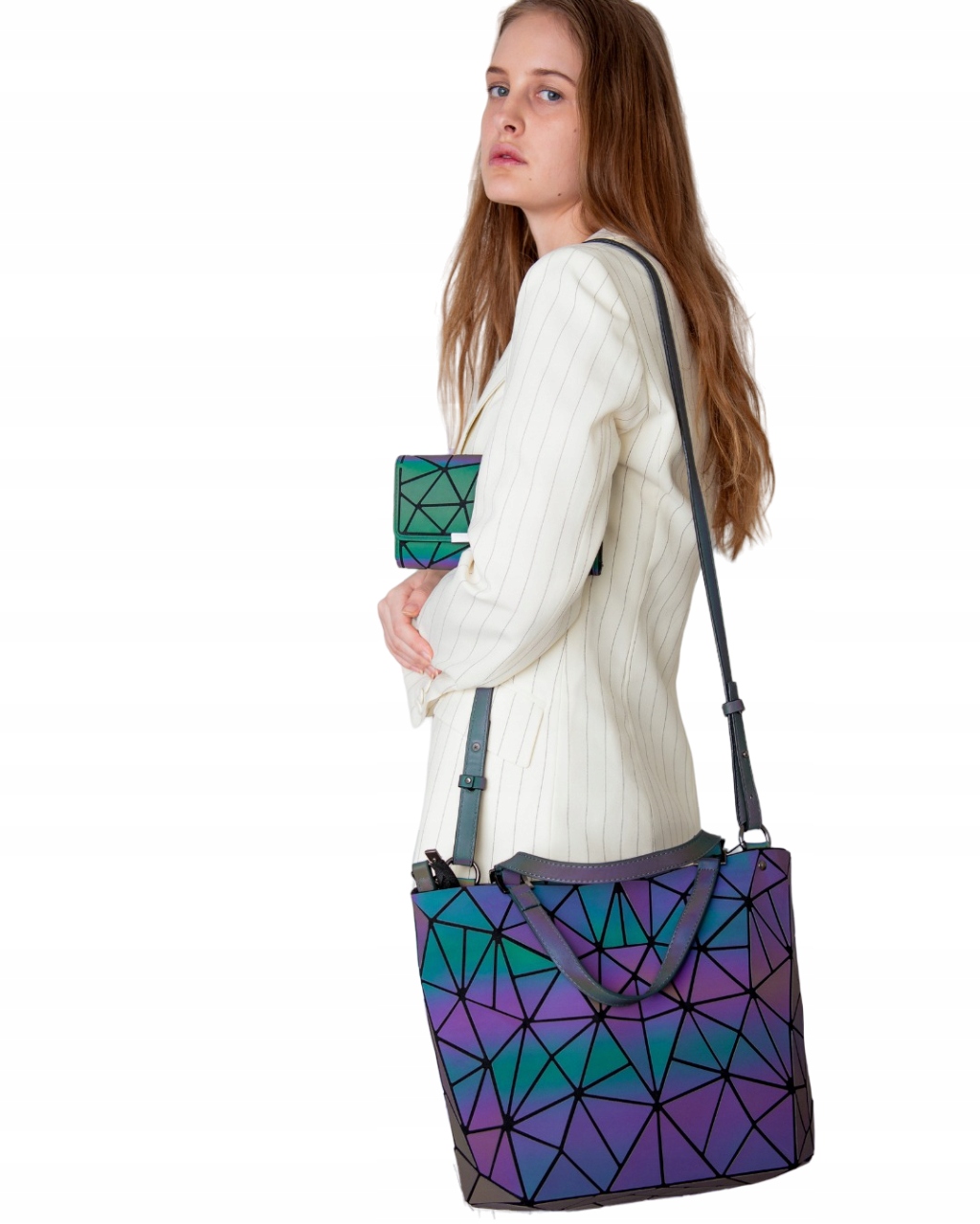 TOREBKA HOLOGRAFICZNA odblaskowa OmiDiamond pojemna A4 Szerokość produktu 30 cm