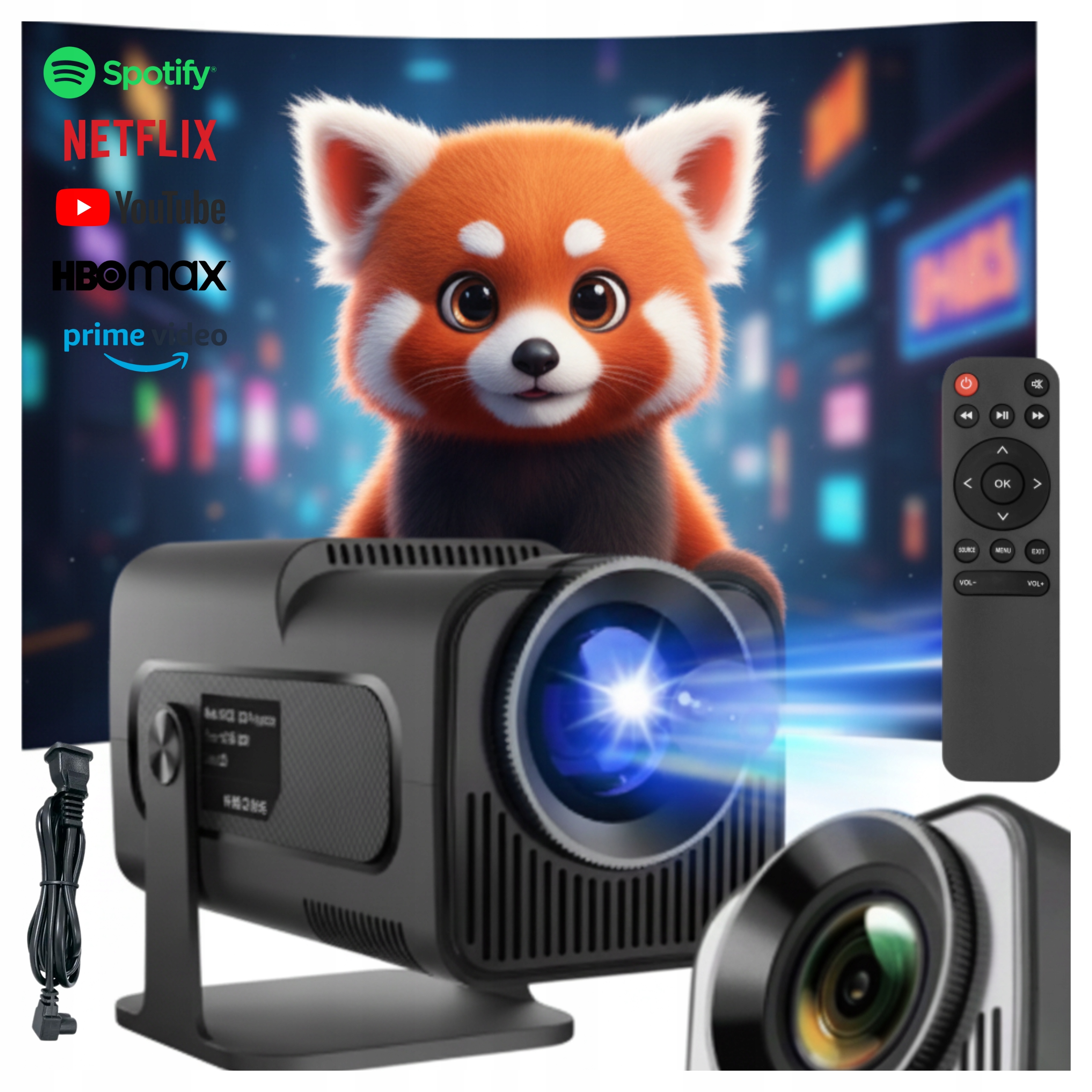 Przenośny Projektor Andoid Rzutnik Led Wifi Bluetooth Tv 4K Czarny Mini