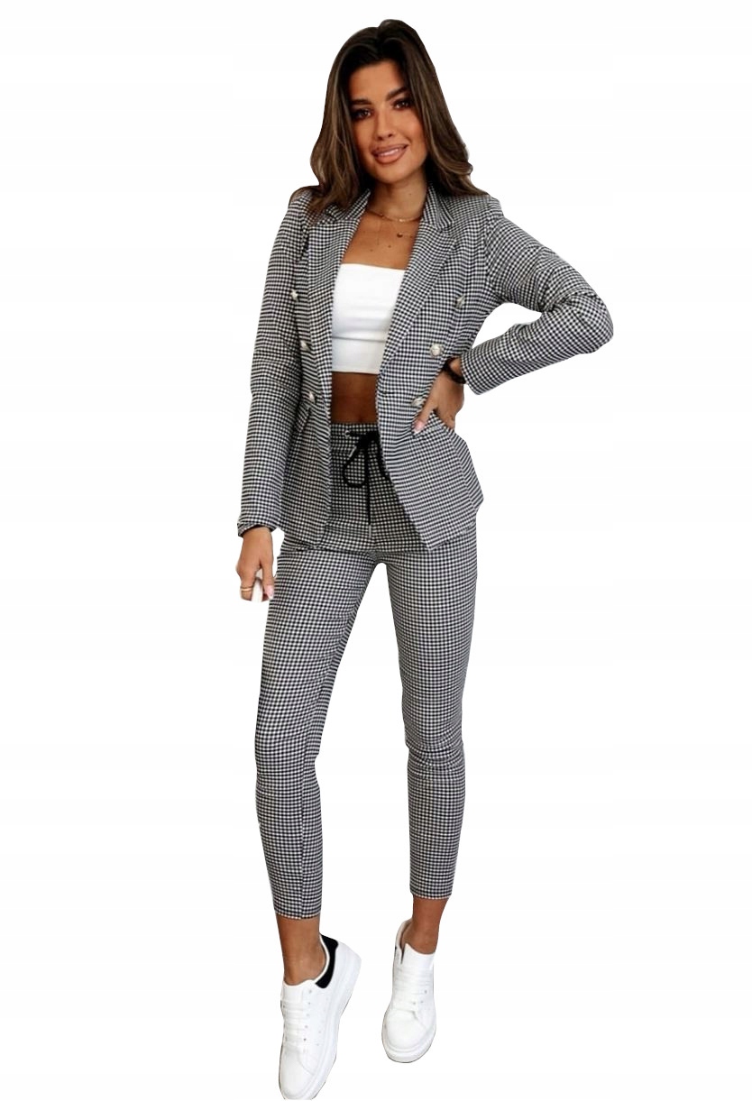 Komplet Kostkovaný Oblek, Sako A Kalhoty XL