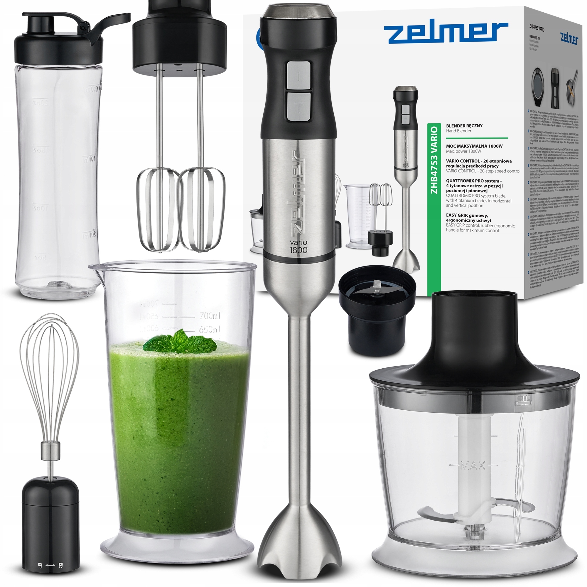 Blender Ręczny Zelmer Kuchenny Wielofunkcyjny Mikser Turbo 1800W 4 Ostrza