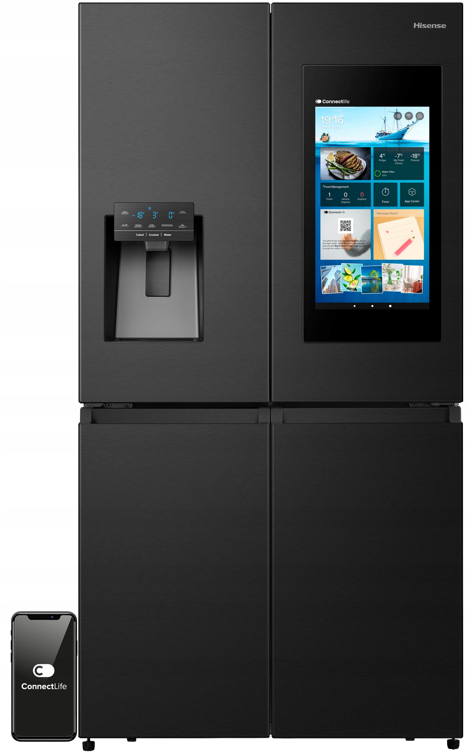 2X Lodówka Hisense RQ760N4IFE Side by Side No frost 178.5cm Czarna Kostkark