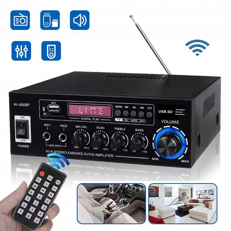 Stereo Zesilovač Bluetooth 5.0 Rádio Fm Led Displej Anténa S Dálkovým Ovládáním