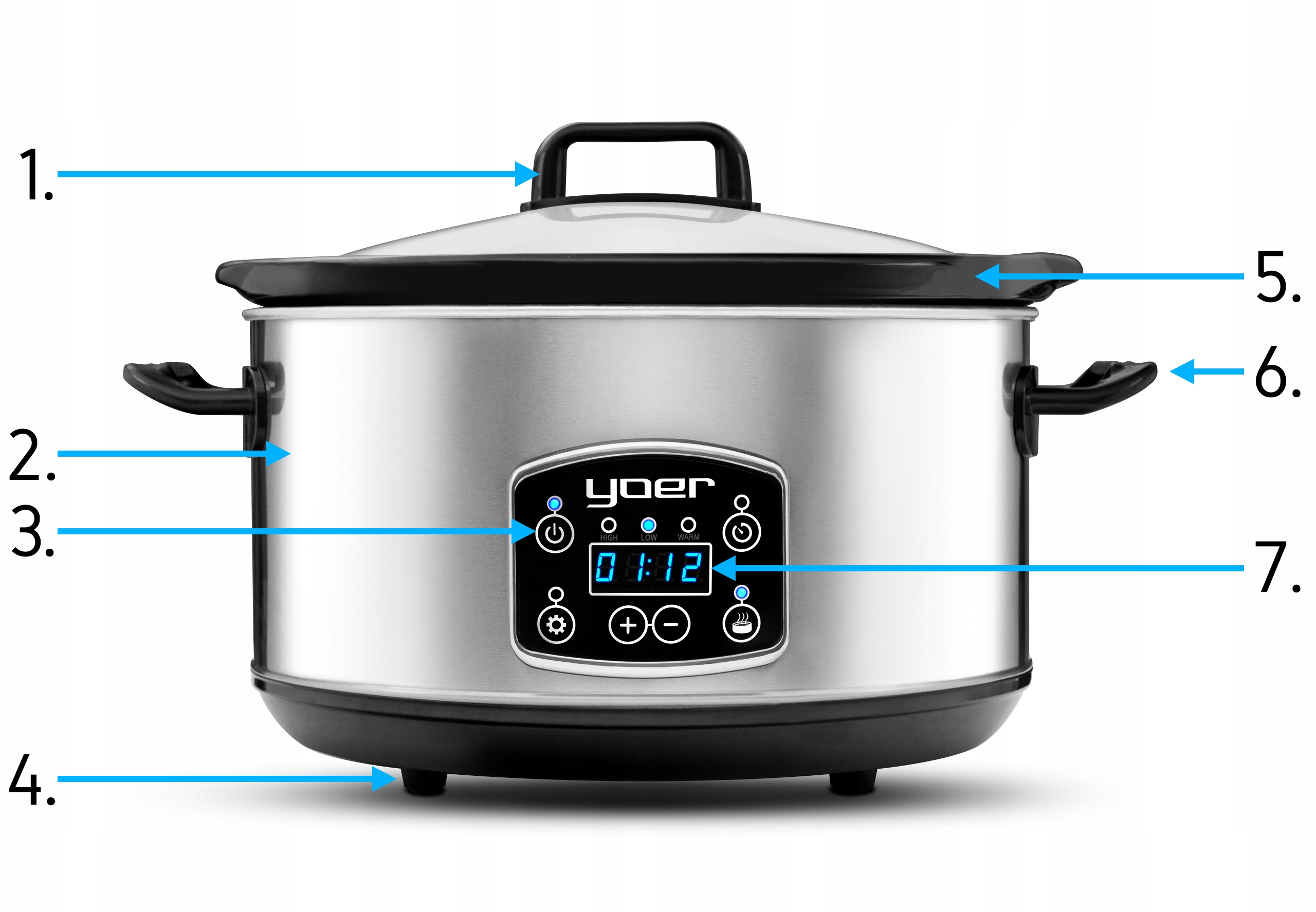 Wolnowar Slow Cooker Garnek ceramiczny 4,5L Yoer 280W INOX LCD +Programator Kod producenta SC4502S