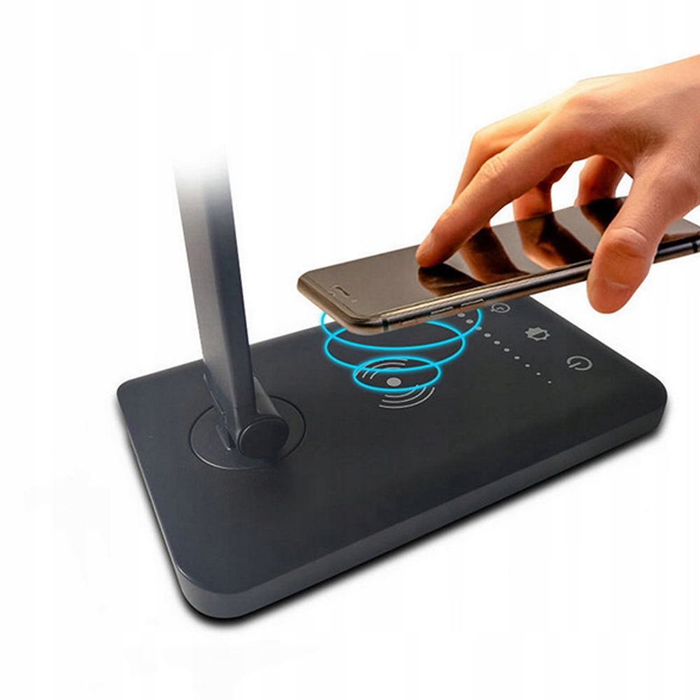 LAMPKA BIURKOWA SZKOLNA NA BIURKO 10W Z ŁADOWANIEM BEZPRZEWODOWYM Kolor czarny