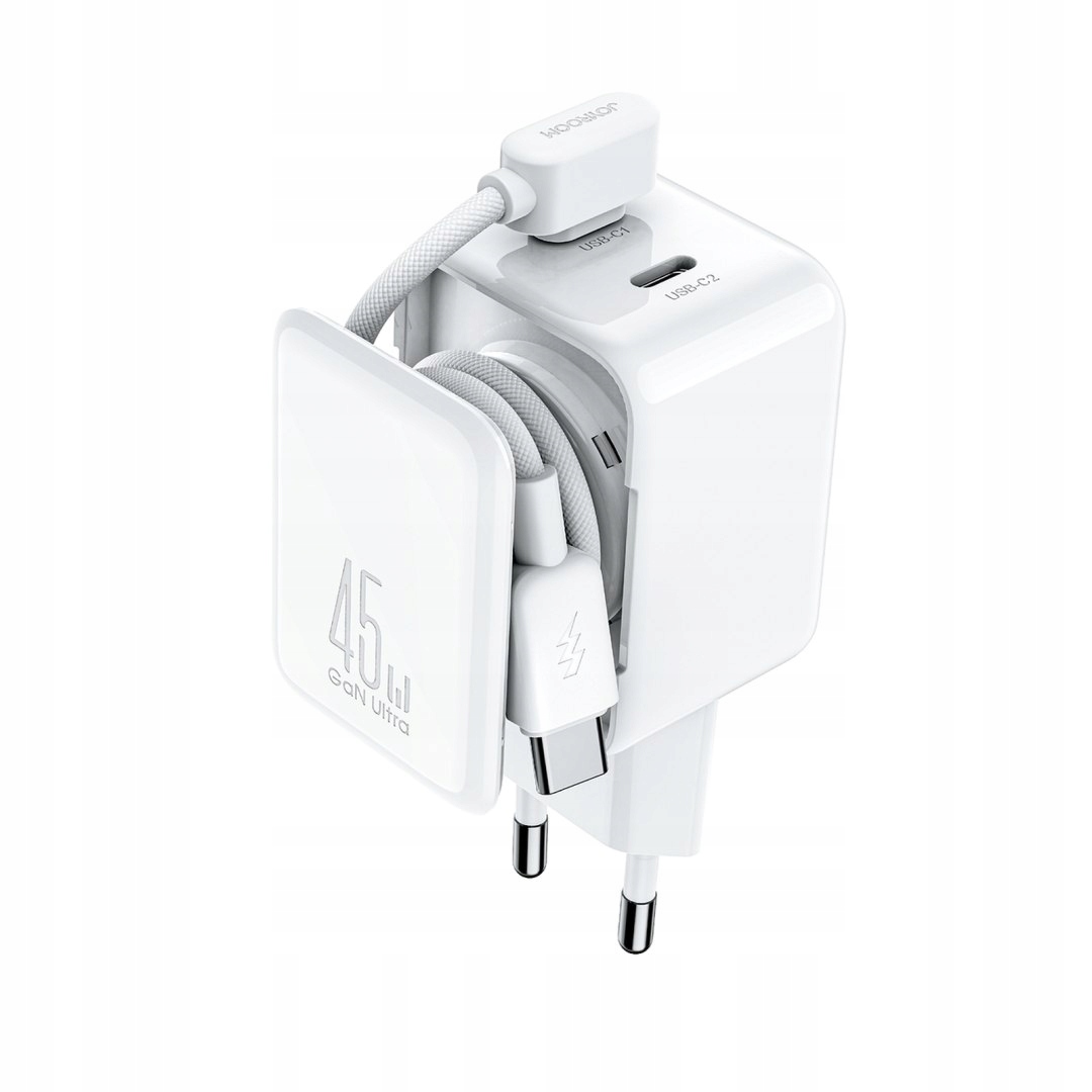 Ładowarka sieciowa GaN z organizerem na kabel 45W biała