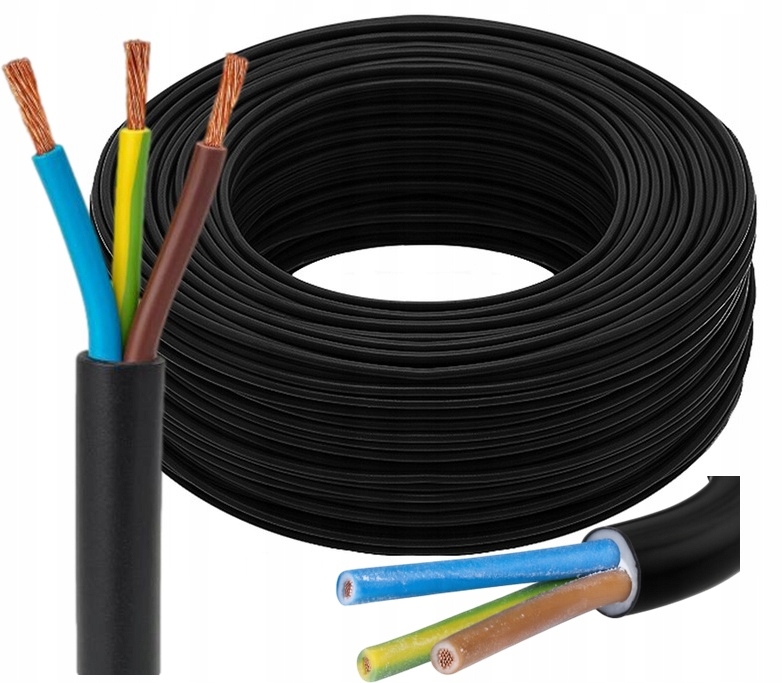 Przewód Kabel Omy 3x1 Elektryczny Prądowy H03VV-F Czarny 300V 50m