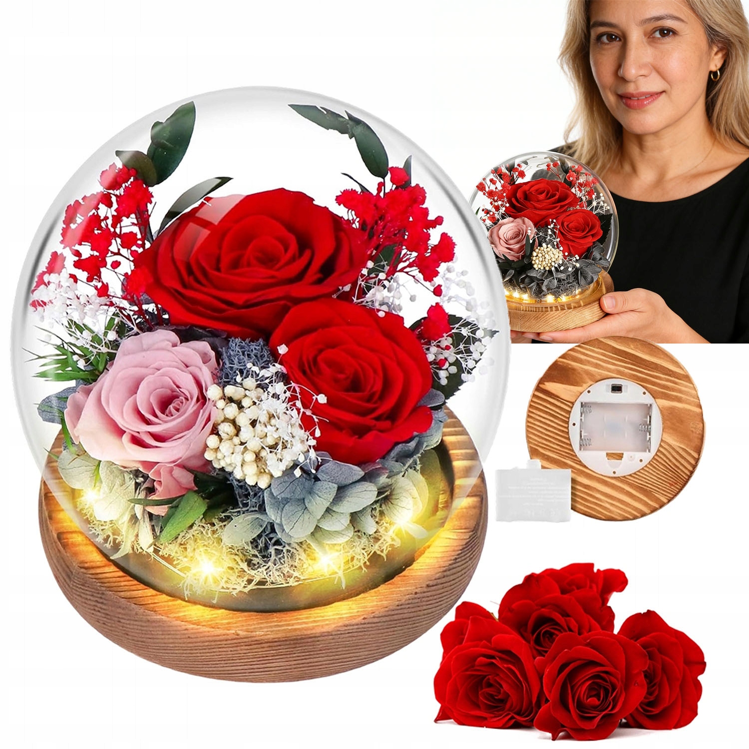 Stabilizovaná Růže Led Ve Skle Svítící – Krásný Dárek Ke Dni Žen