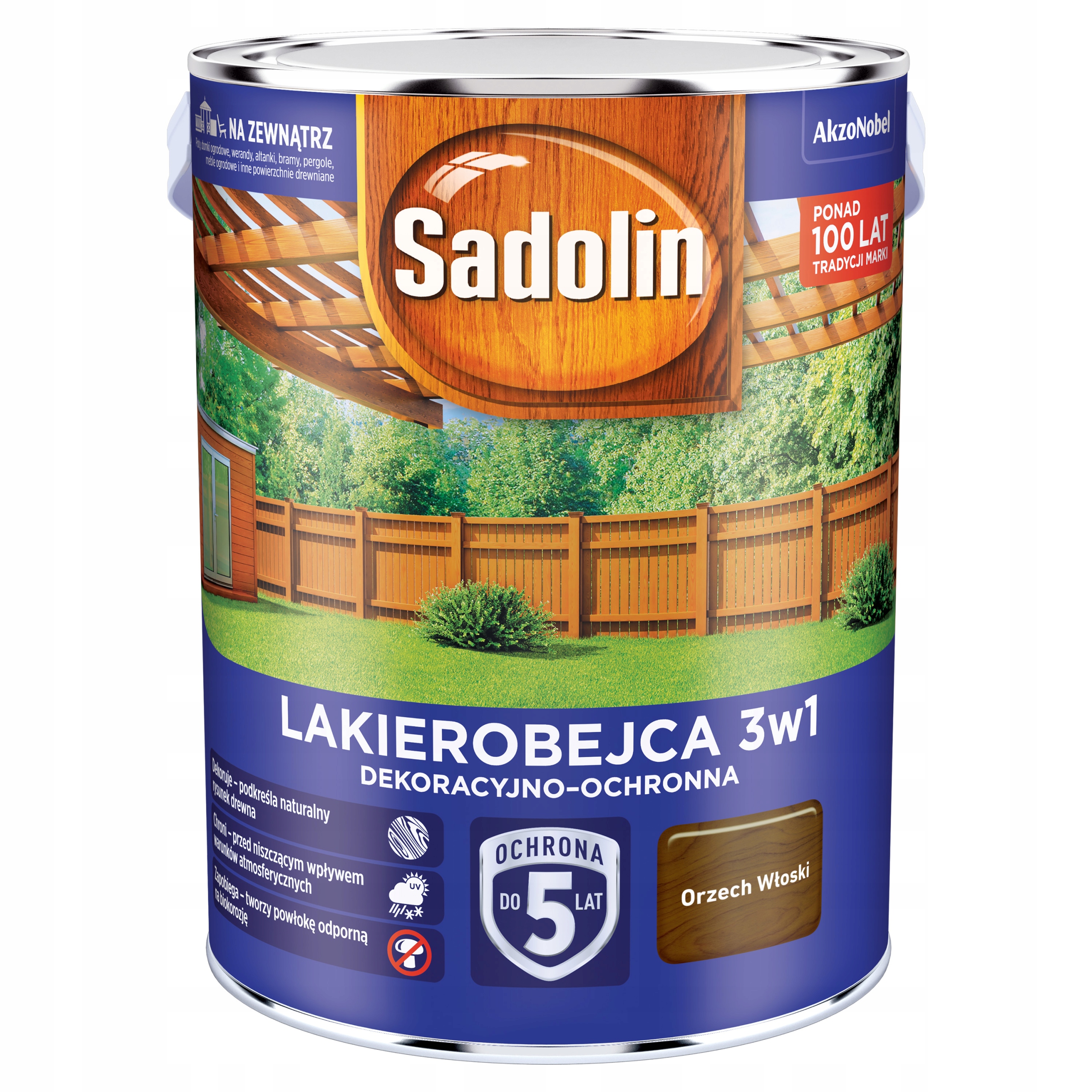Sadolin lakierobejca 3w1 dekoracyjno-ochronna orzech włoski 5L