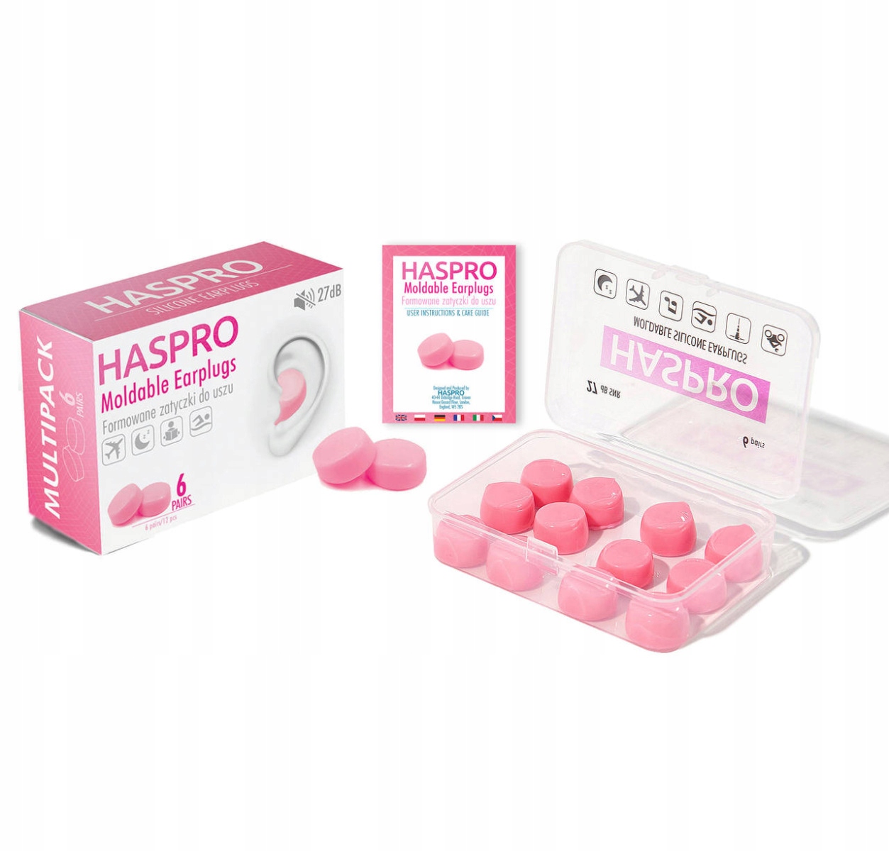 Haspro Mold 6P, formowane zatyczki do uszu, kolor różowy, 6