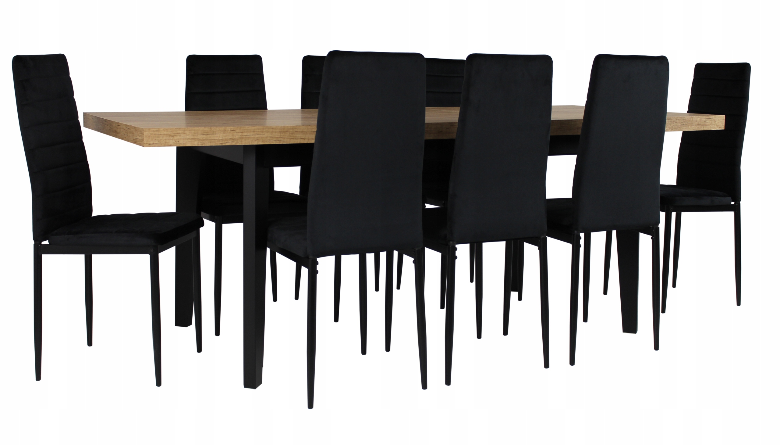 

Stół drewniany 90x160/210 8 krzeseł welur Loft