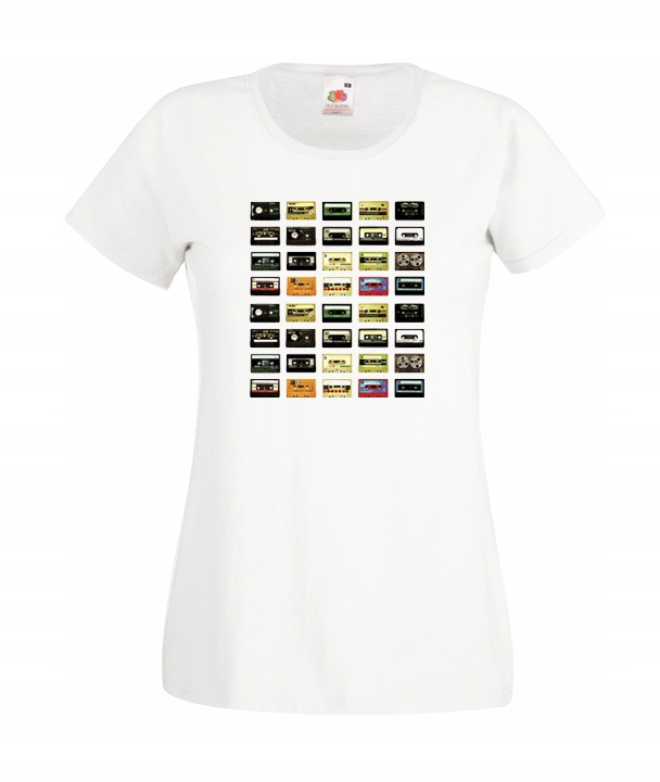 

L Koszulka Damska Kasety Magnetofon Retro Wzór