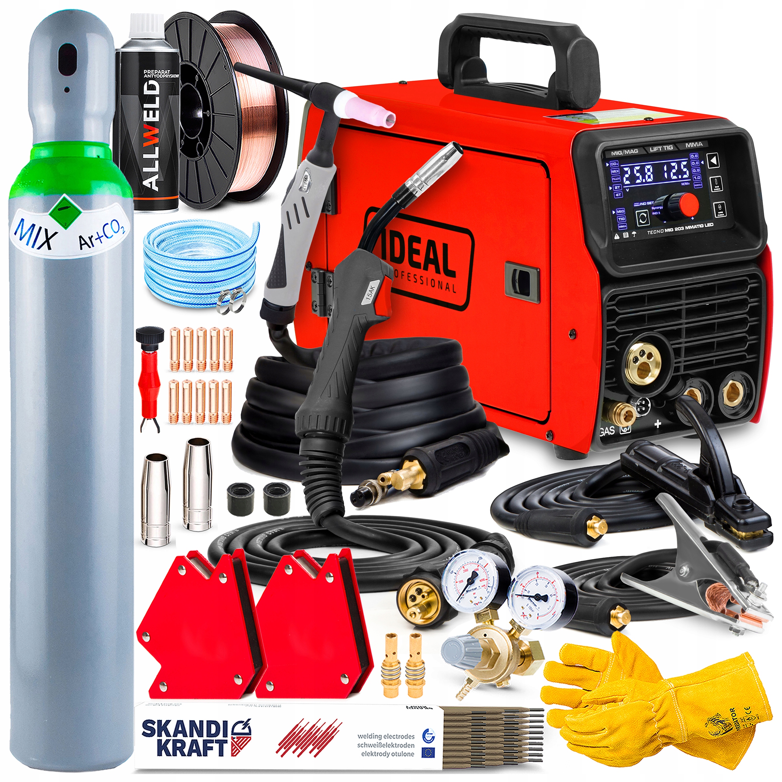 Poloautomatický Svařovací Stroj Ideal Tecno Mig 203 Led Synergic Mma Tig 200A 230V