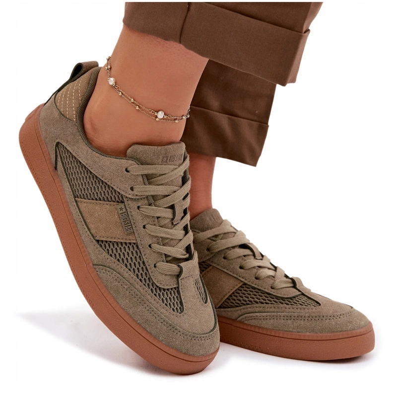 Dámské Nízké Pohodlné Tenisky Z Eko Semišové Síťoviny Big Star Khaki 37