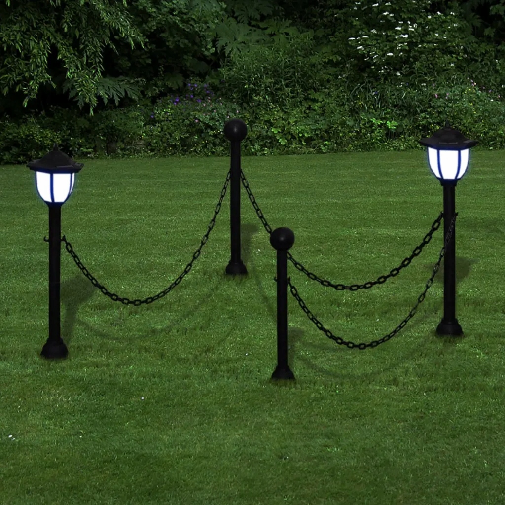 Řetězový plot se solárními světly 2 Led lampy 2 sloupky Šedá 40868
