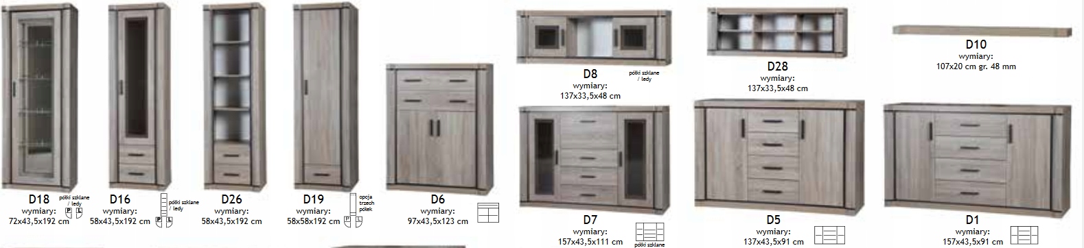 WITRYNA wąska DALLAS D-16 sonoma truflowy + LED Szerokość mebla 58 cm