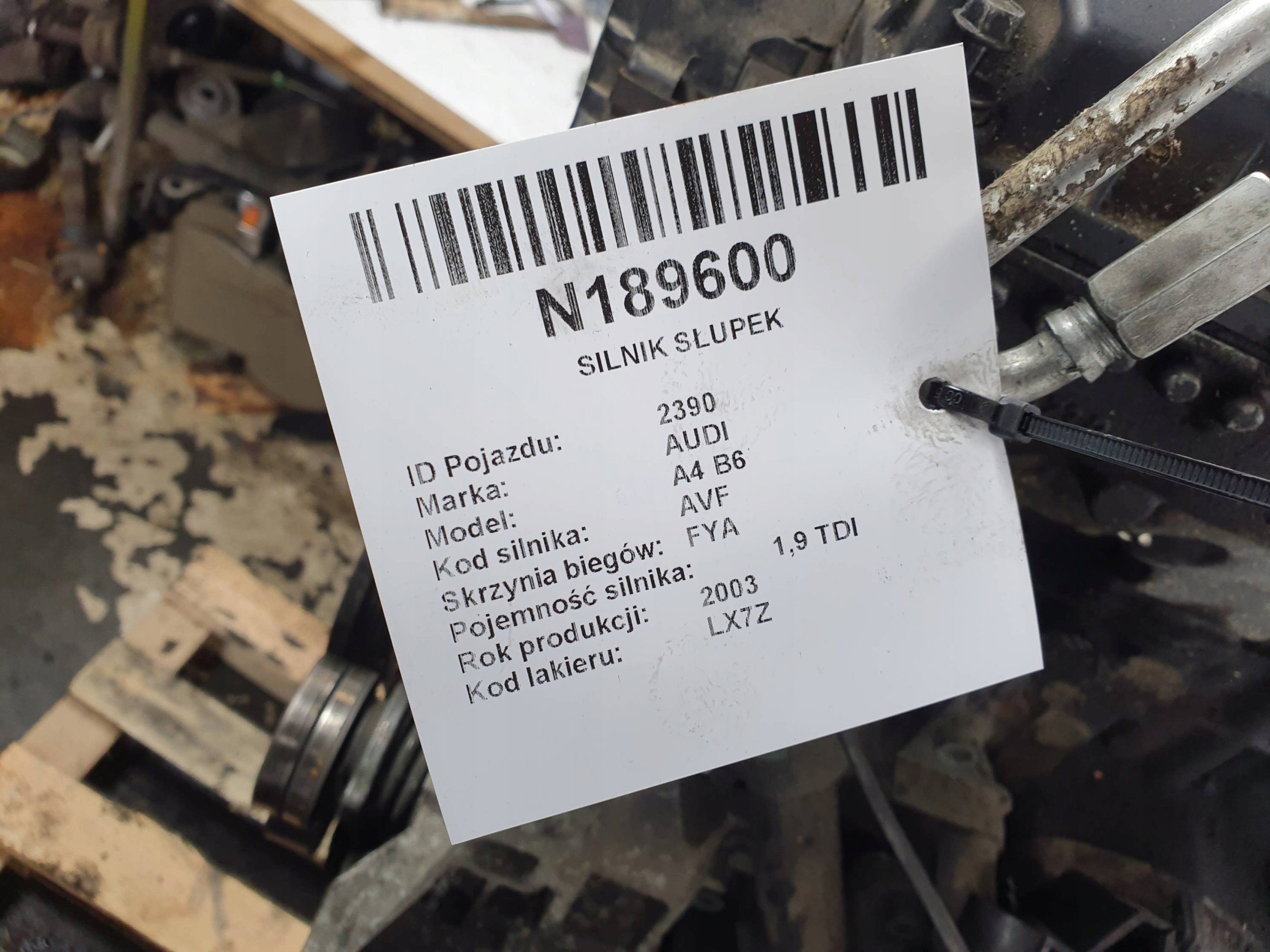 engine pillar AVF 1.9 TDI 130 KM AUDI A4 B6