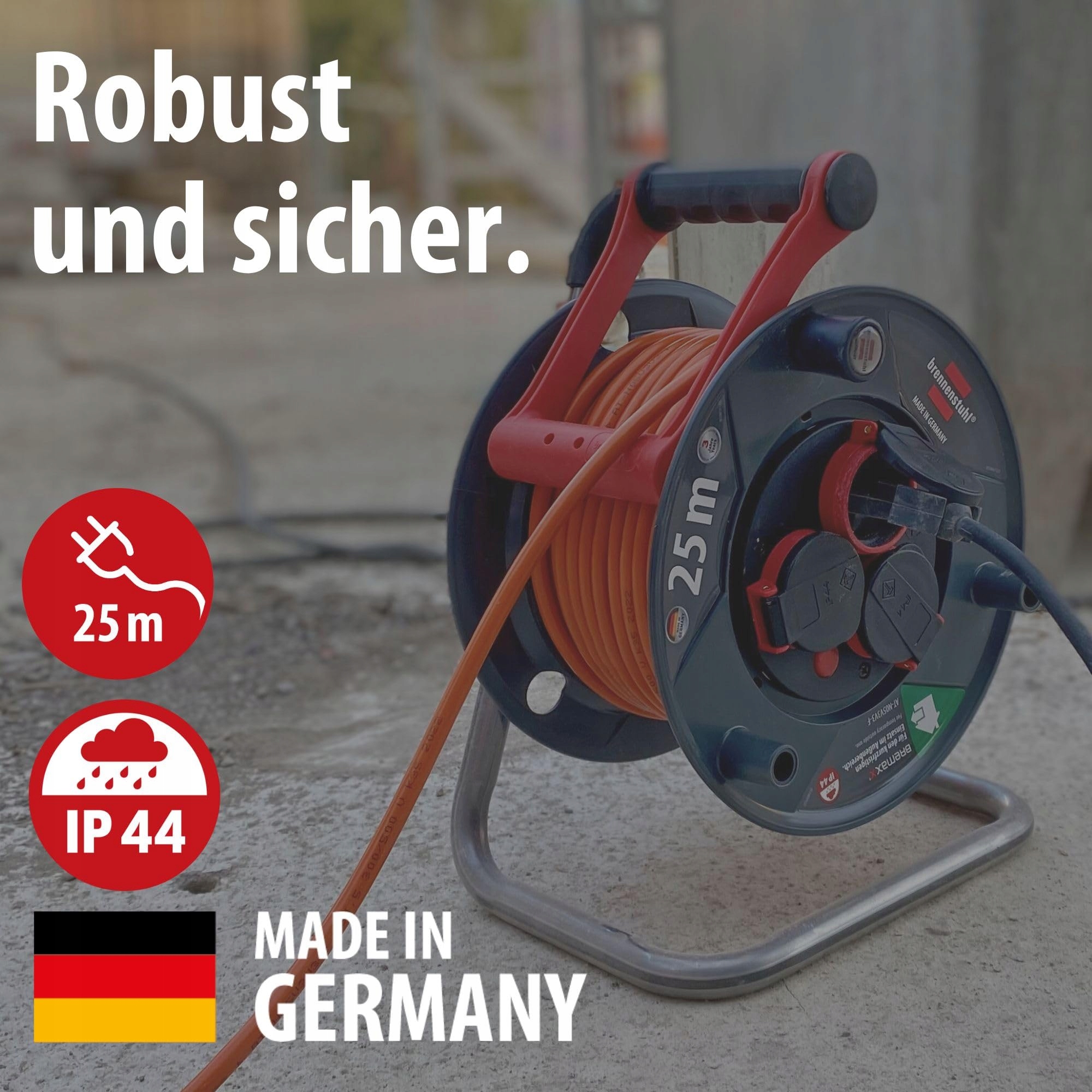 BRENNENSTUHL Garant V2 Kabeltrommel 25m IP44 3 Gniazda Ochrona Przegrzaniem — miniatura 2