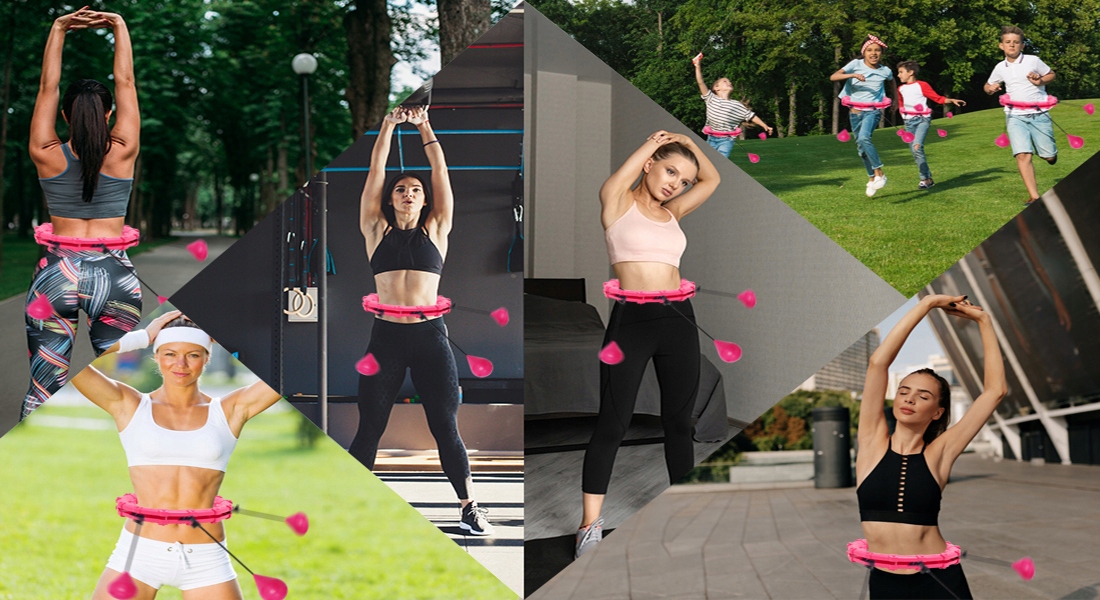 HULA HOP ODCHUDZAJĄCE Z OBCIĄŻENIEM WYPUSTKI + MASAŻER MOCNE ŁOŻYSKA SMART Model SDH1755-PINK