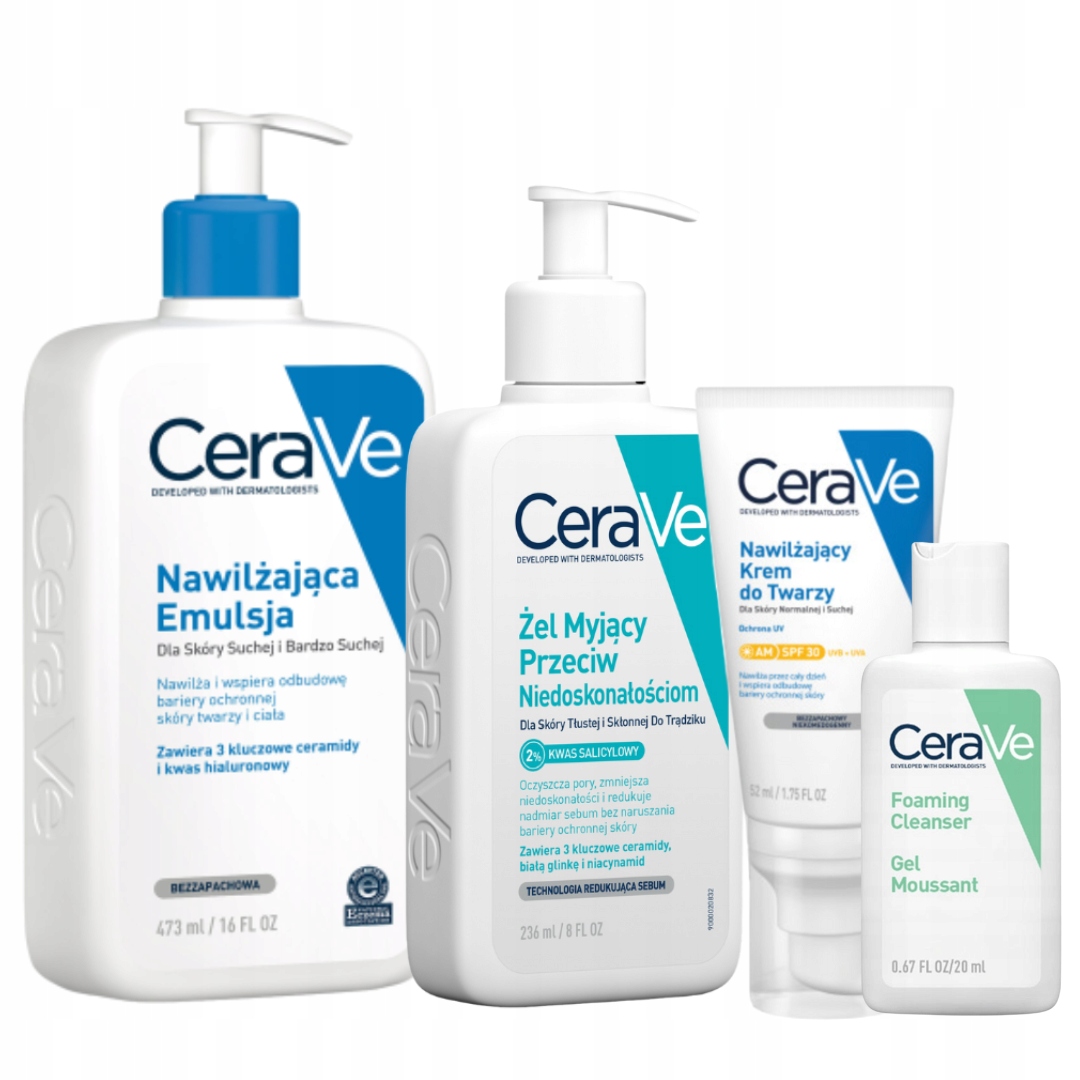 CeraVe Limitowany Zestaw Emulsja 473ml, Żel 236ml, Krem Spf 30