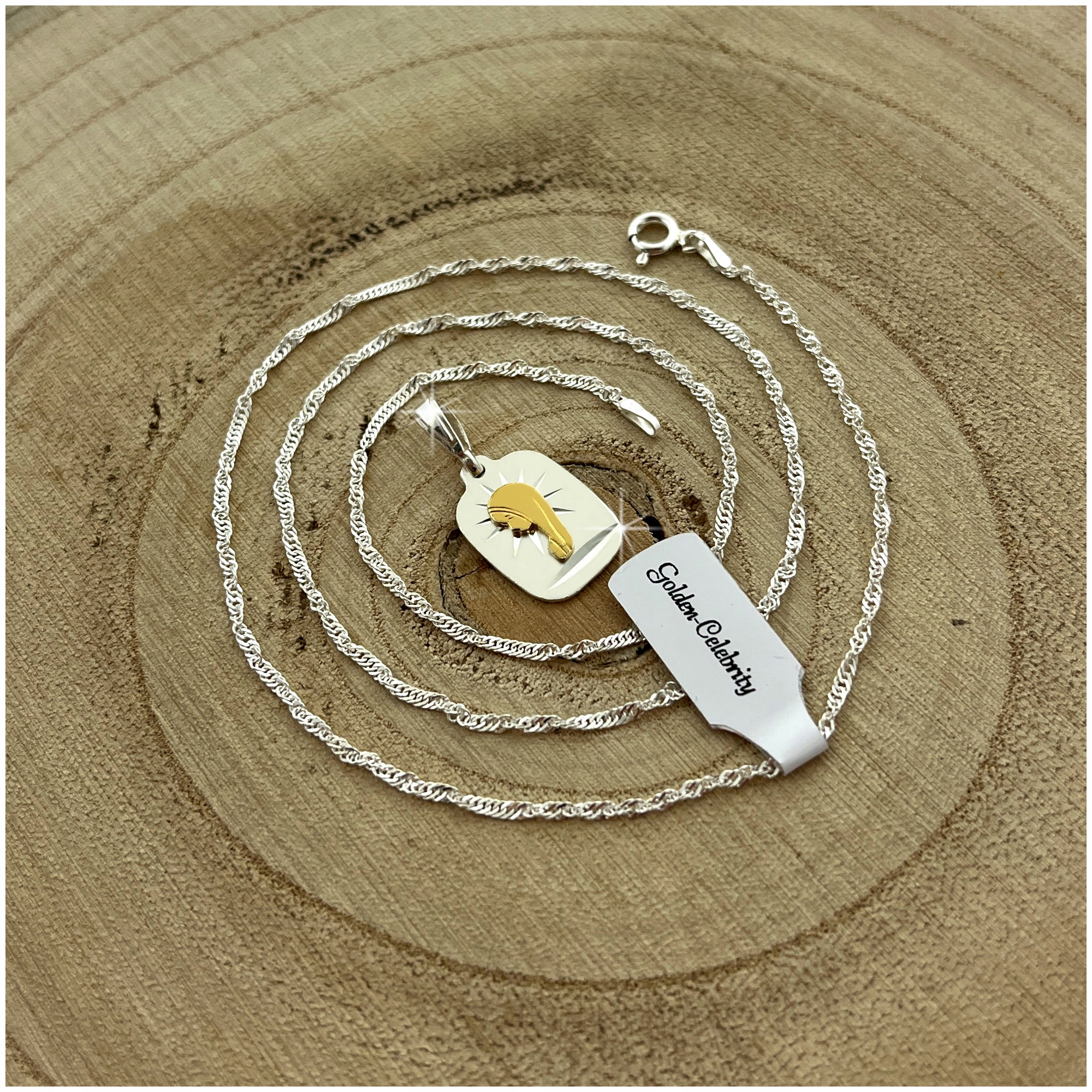 SREBRNY ŁAŃCUSZEK SINGAPUR + MEDALIK PR. 925 MATKA BOSKA FATIMSKA + GRAWER Marka Golden Celebrity