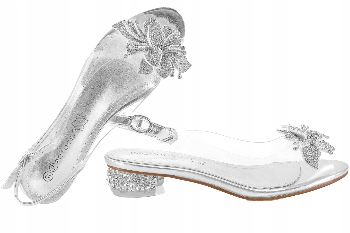 Potocki 25-43311SL Transparentní Gelové Sandály Balerínky Stříbrné 36