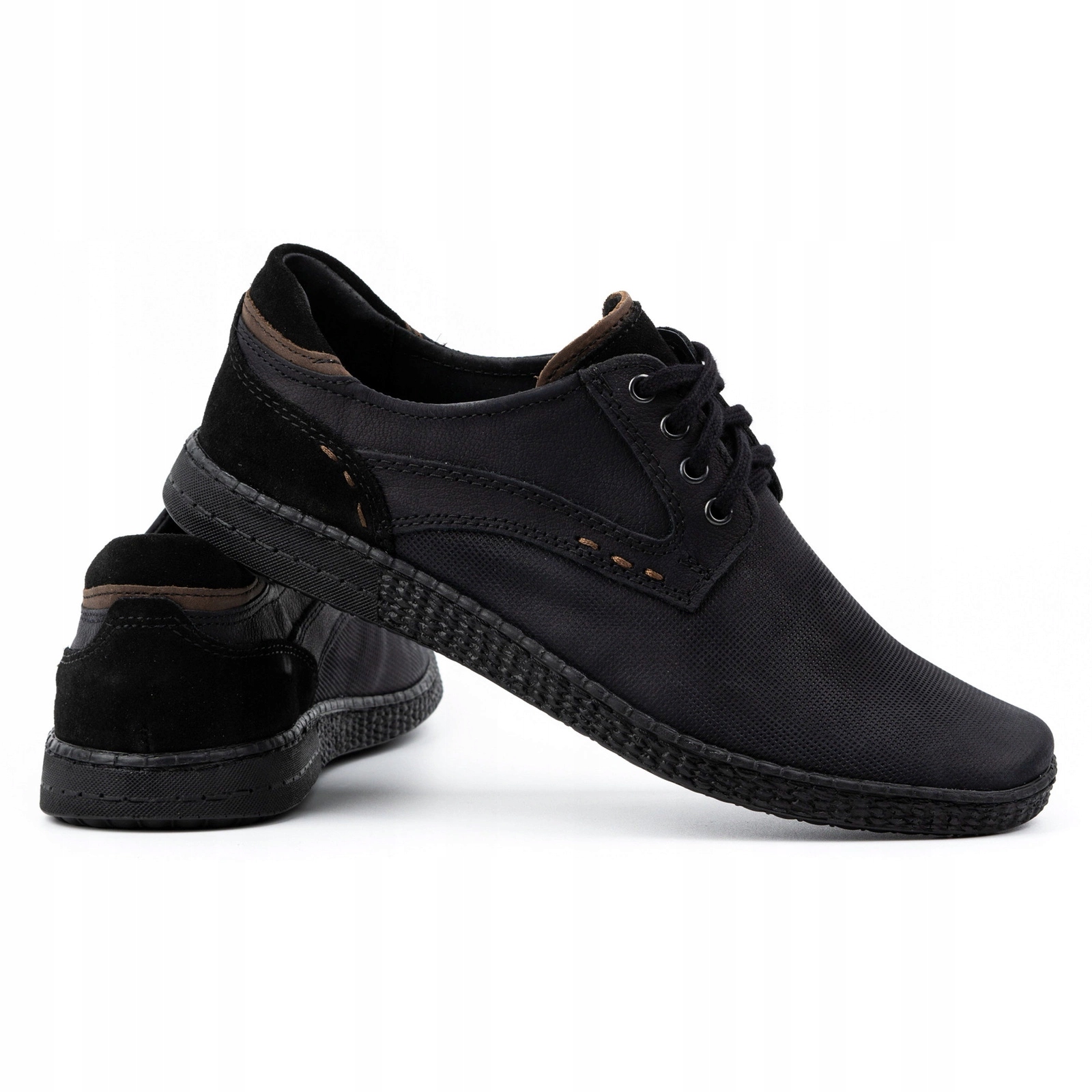 Buty męskie skórzane sznurowane Polskie casual 848 czarne 41