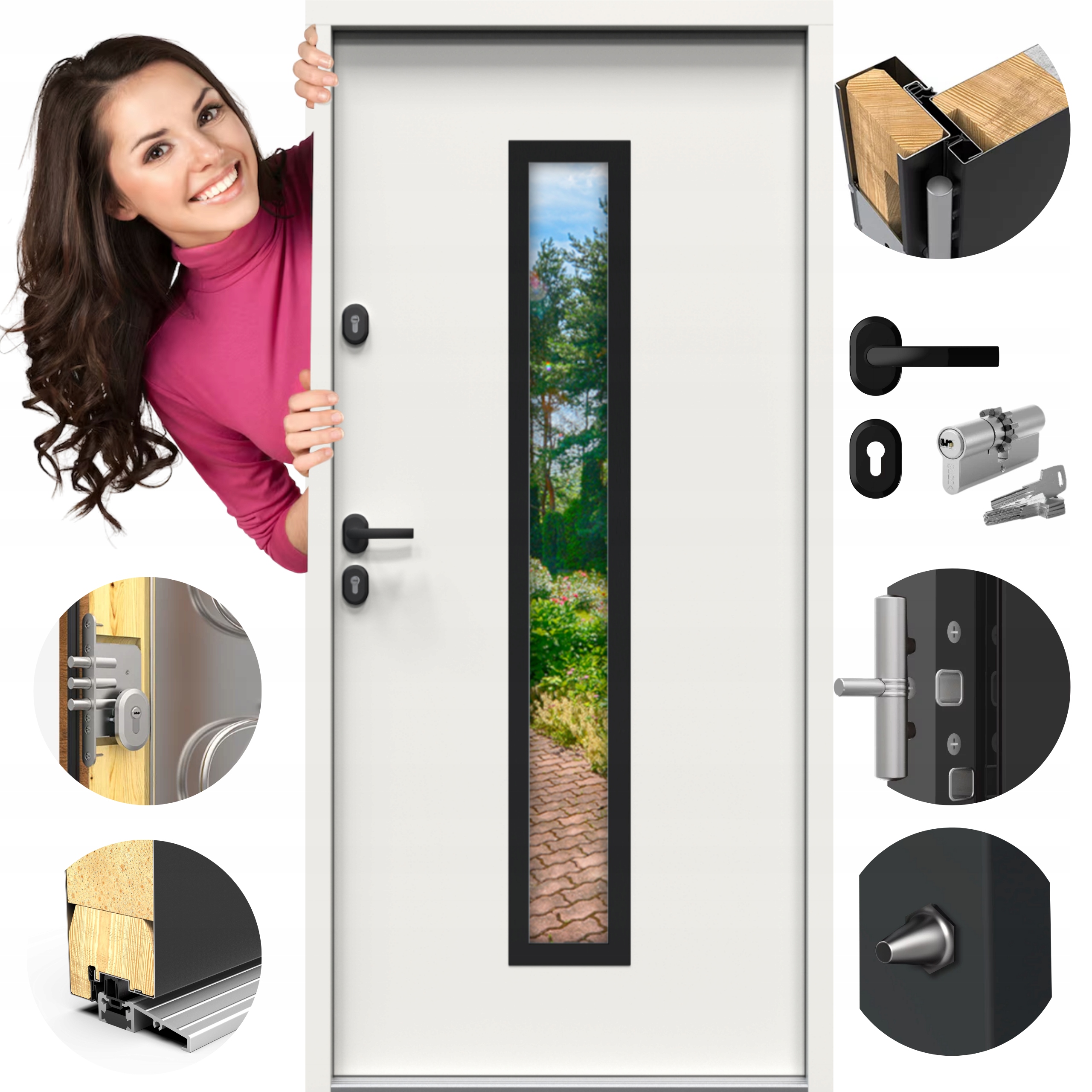 Vnější dveře Gerda Select Hanover 5 Black Bílé Zrcadlo 90 cm Levé