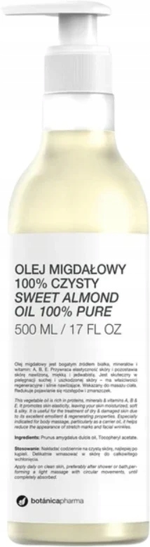Botanicapharma Olejek migdałowy do twarzy ciała i włosów 500 ml