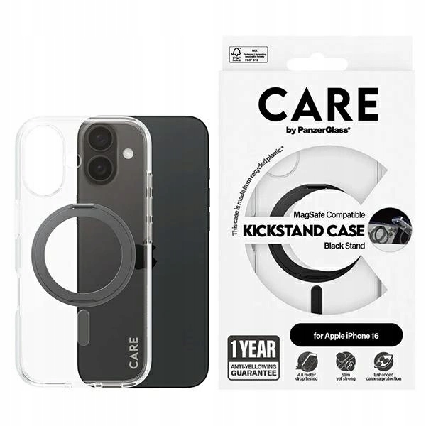 Puzdro Care od PanzerGlass Feature Kickstand Case MagSafe pre iPhone 16 čierne