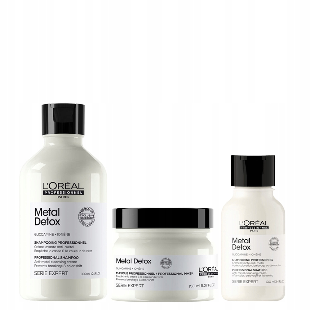 Loreal Metal Detox zestaw włosy farbowane szampon 300 maska 150 szampon 100