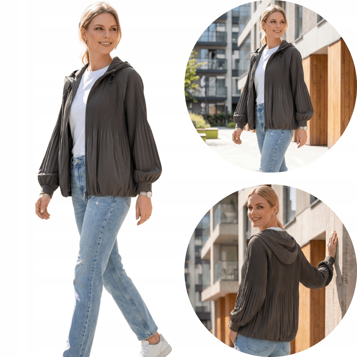 Plisovaná bomber dámská větrovka tenká elegantní 77135 XXL
