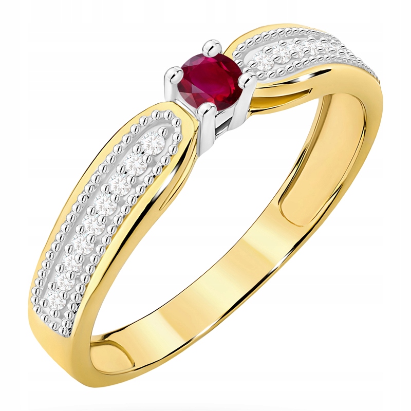 Piękny Złoty Pierścionek pr.585 z Rubinem 0,15ct