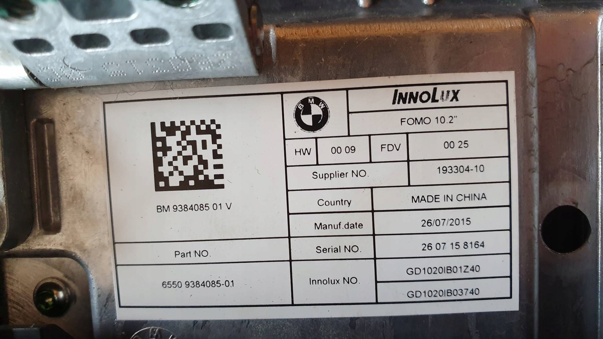 display PANEL 65509384085 BMW 7 G12