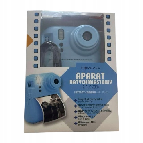 Forever Instantní fotoaparát s bleskem, selfie objektiv, hra Modrý