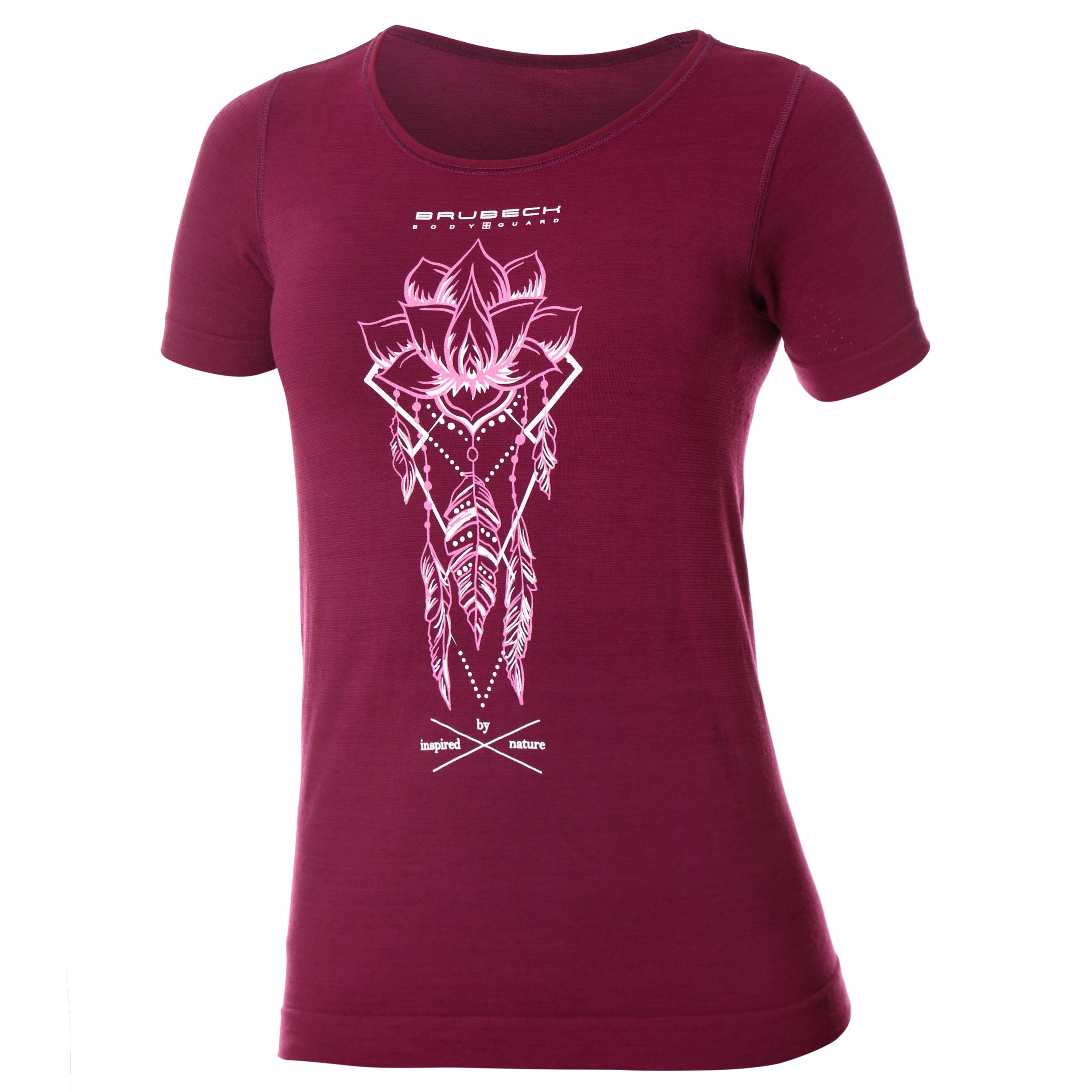 Koszulka damska merino Brubeck krótki rękaw Lotos 2 śliwkowy rozmiar XL